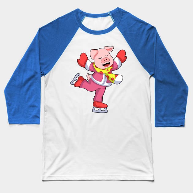 Pig at Ice skating with Ice skates Baseball T-Shirt by Markus Schnabel